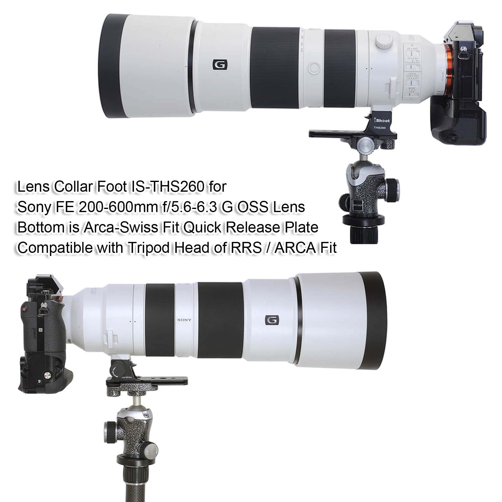 Base ad anello di ricambio per treppiede compatibile con Sony FE 200-600mm f/5.6-6.3 G OSS SEL200600G, supporto per obiettivo con piastra a sgancio rapido Arca-Swiss Fit scanalatura a coda di rondine