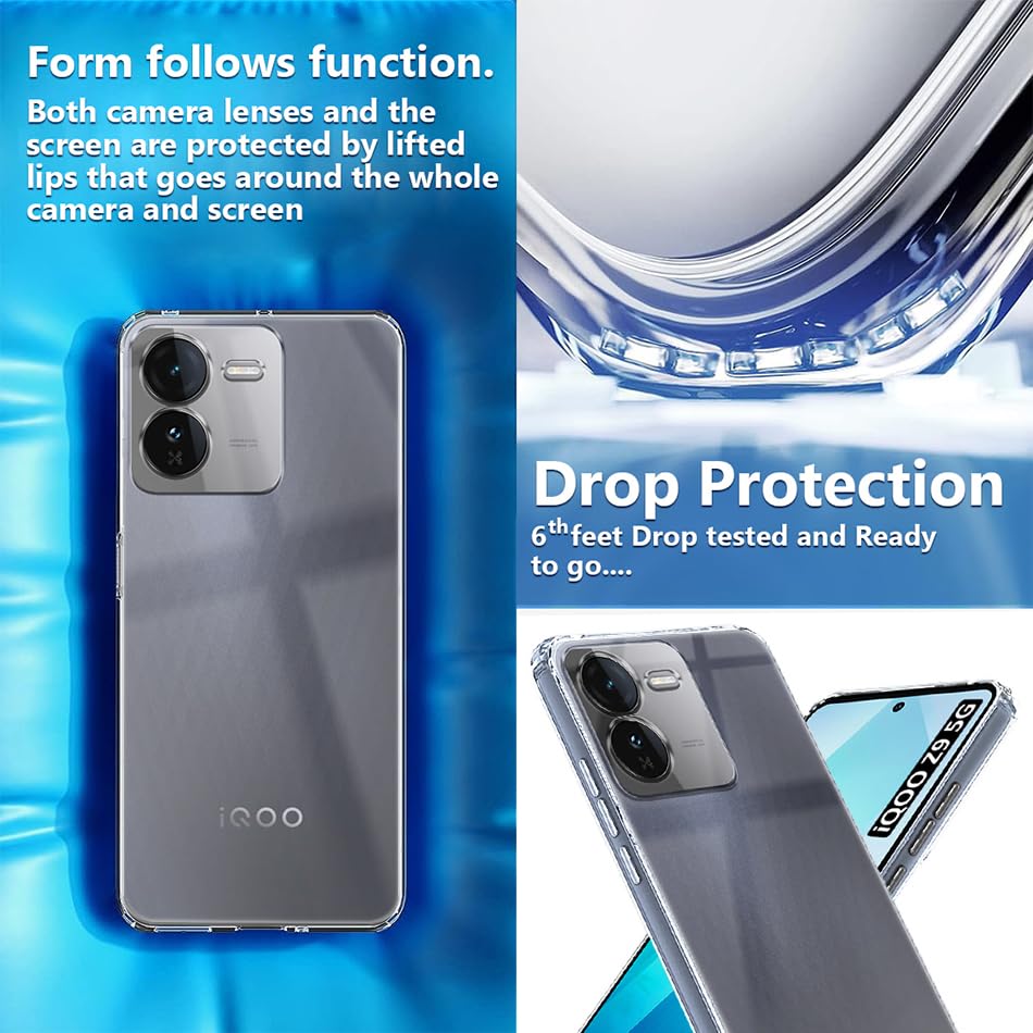 Image of Fashionury Crystal Clear Case for iQOO Z9 5G | Yellowing Resistance | Transparent TPU Silicone | Raised Camera Lips | Slim Transparent Cover