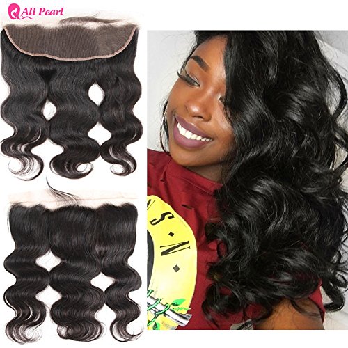 Ali Pearl Brazilian Human Hair 13x4 Lace Frontal Closure Free Part with Baby Hair Body Wave Human Hair Extension Natural Black (12)