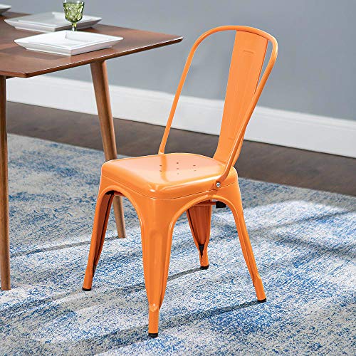 Image of Devoko Metal Indoor-Outdoor Chairs Distressed Style Kitchen Dining Chairs Stackable Side Chair with Back Set of 4 (Orange)