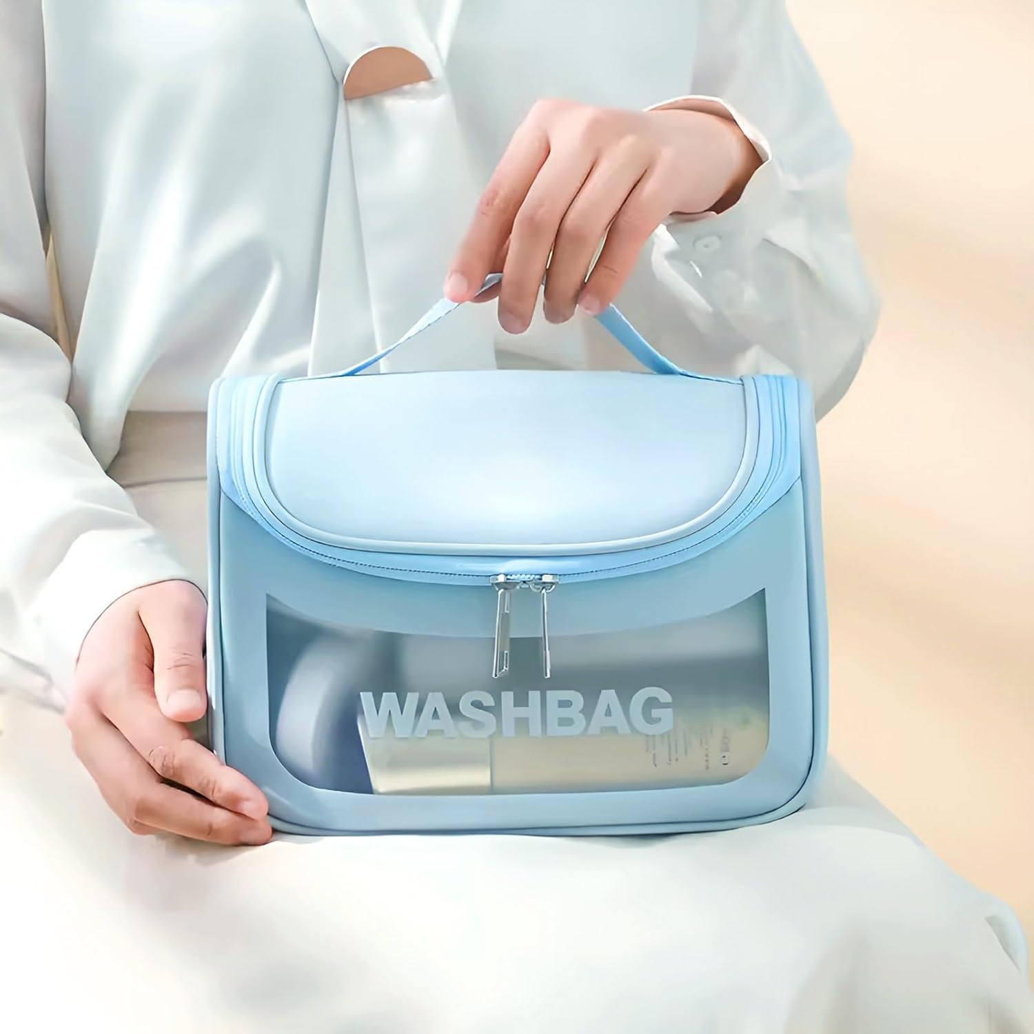 7Seas Waterproof Wash Bags for Men and Women Travel Use | Grooming & Beauty Kit Storage and Organizer Hand Bag | Cosmetic and Makeup Organizer Pouch with Zipper Closer -1Pcs (Multicolor) (Blue) 1
