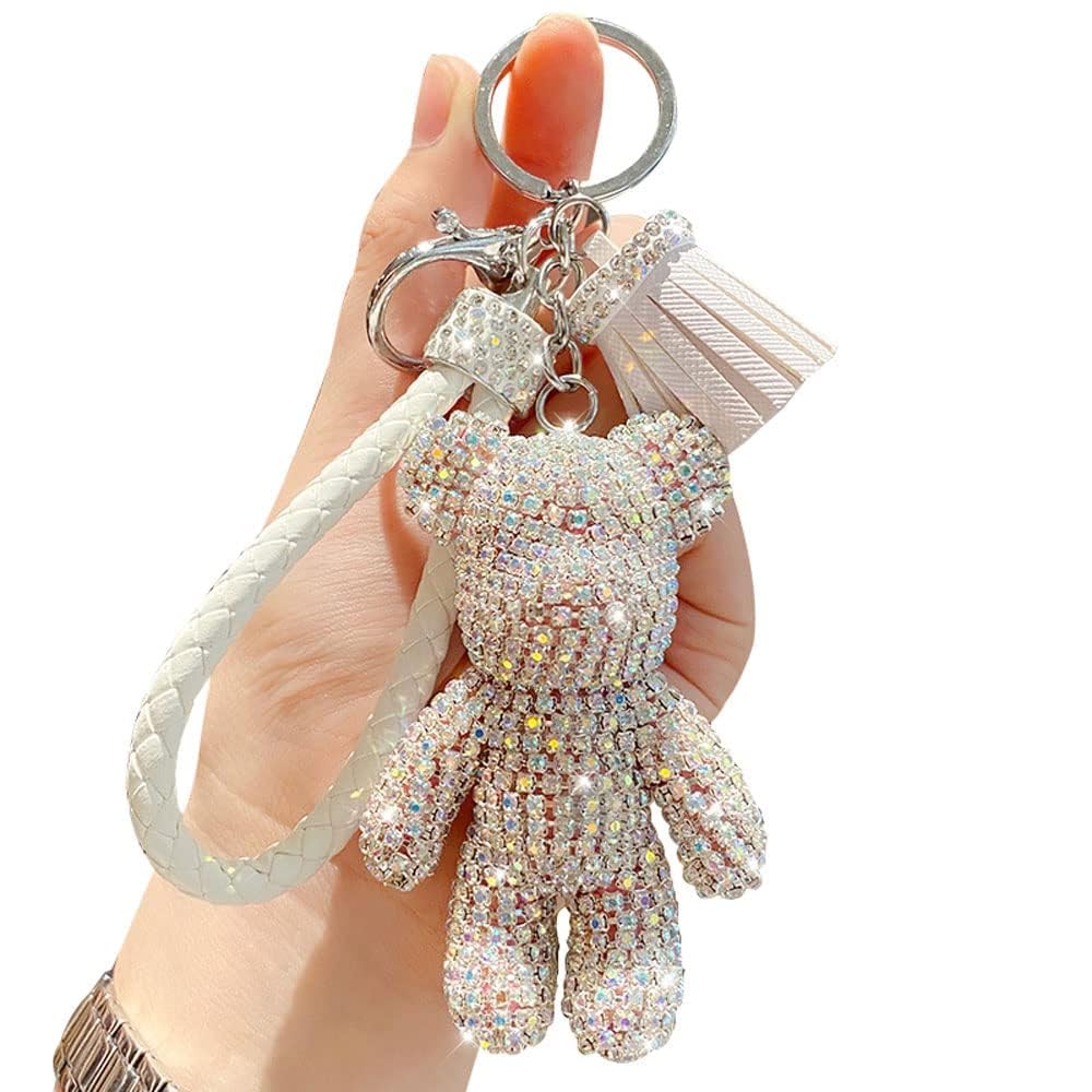 – Creative cool diamond bear Design pendant Keychain Key-chains Keyrings(white)