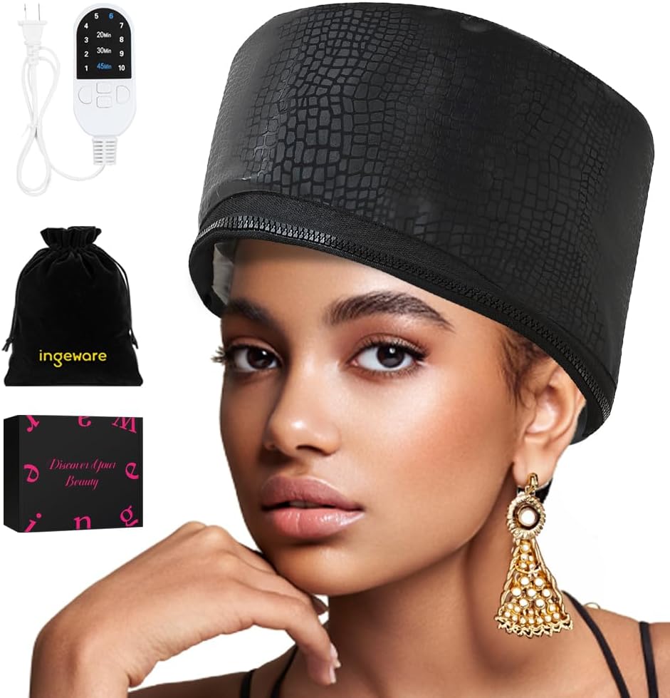 Heat Cap for Deep Conditioning, Thermal Cap for Hair Steamer Cap for Natural Hair Portable Electric Heat Hair Spa Cap for Home Use Pattern (Stone Pattern)