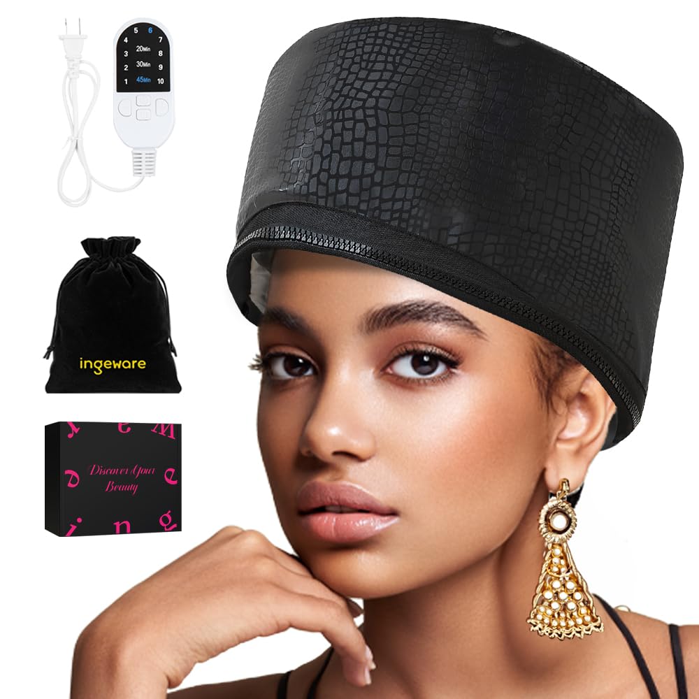 Heat Cap for Deep Conditioning, Thermal Cap for Hair Steamer Cap for Natural Hair Portable Electric Heat Hair Spa Cap for Home Use Pattern (Stone Pattern)