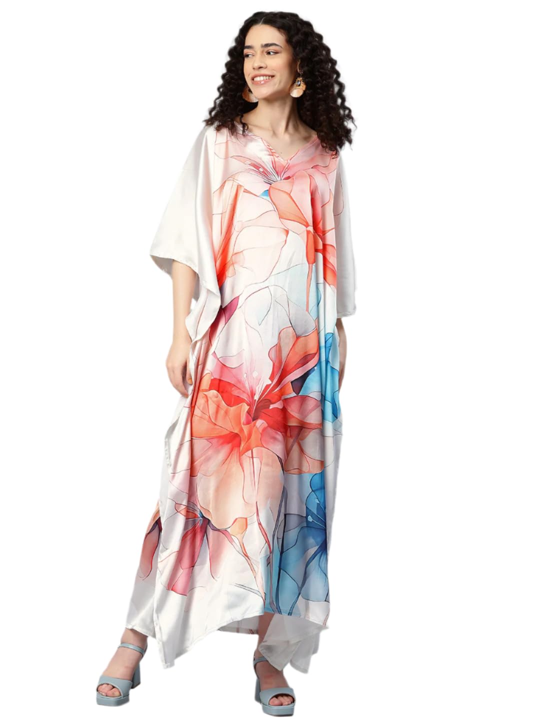 swi with label Women's Printed V-Neck Sleeves Long Satin Kaftan JKSB_007-picture-32