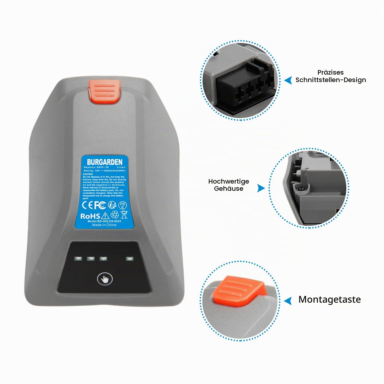 18V 3000mAh Li-Ion Ersatzakku für Gardena 008A231 Wand-Schlauchtrommel