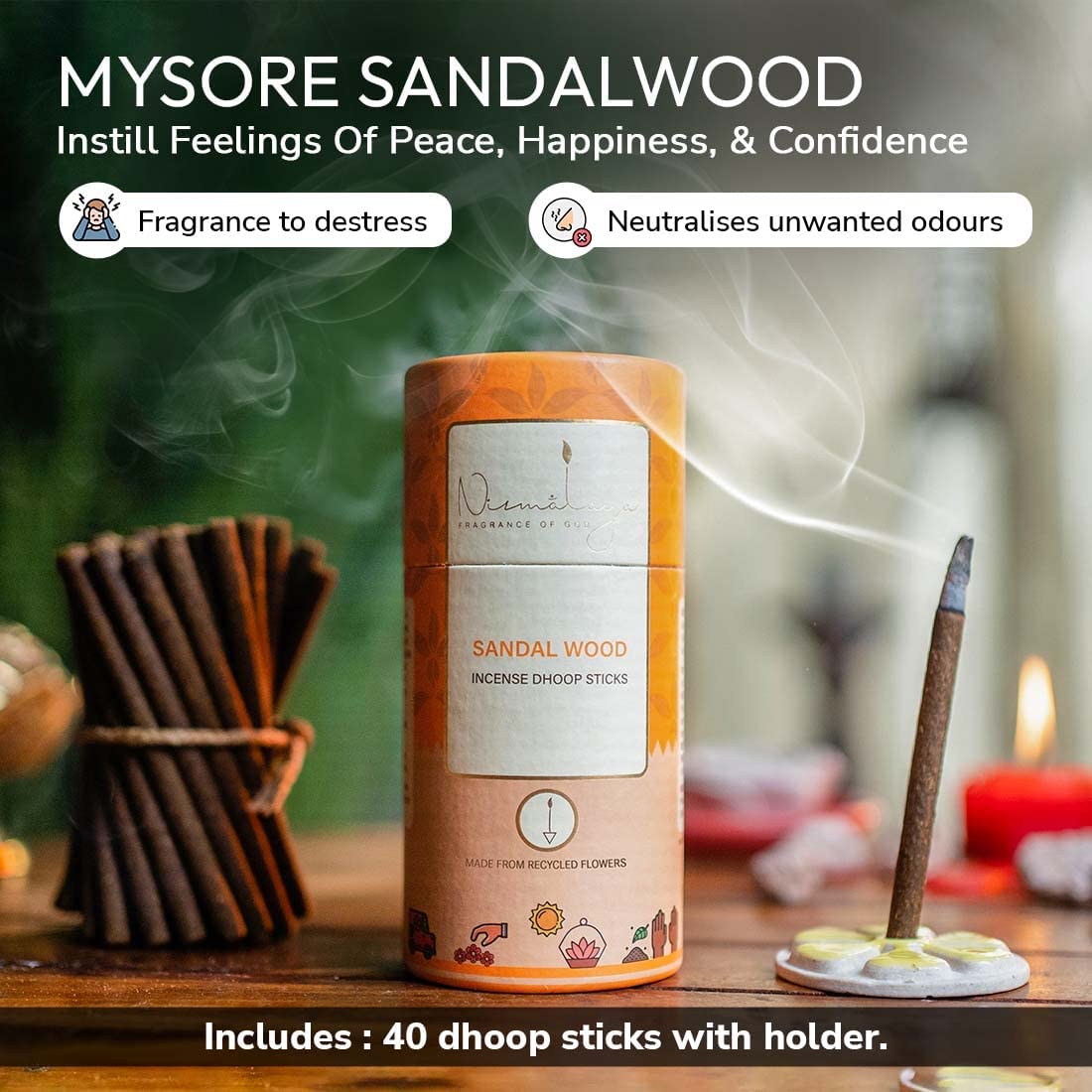 Nirmalaya Premium Rooh Rose, Zen, Sandalwood, Bakhoor Bambooless Dhoop Sticks (160 Sticks) with Ceramic Stand | Pack of 4 | 100% Charcoal-Free | for Pooja, Meditation, Yoga & Home Fragrance 3