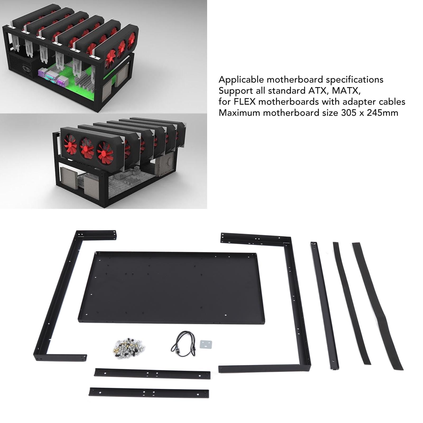 Luocute DIY Otwarta Ramka PC, Obsługa Karty Graficznej od 6 do 8 GPU DIY Podwozie Komputerowe dla Płyty Głównej ATX MATX, Komputer Obsługuje płytę główną ITX Doskonałe Chłodzenie