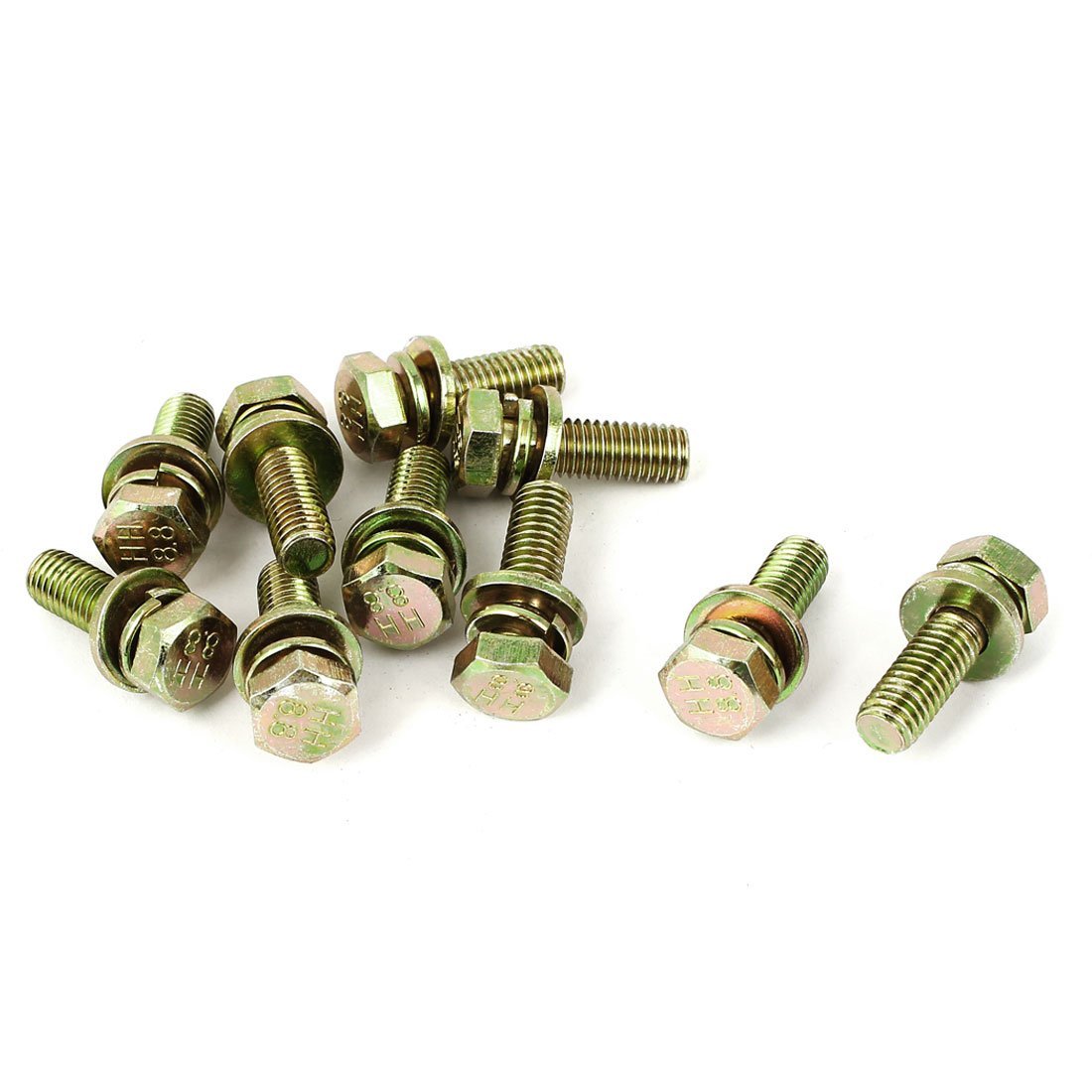 Uxcell Yellow Sourcingmap M8x25mm 8.8 Grade Zinc Plated Hex Head Bolt 10Pcs W Washer
