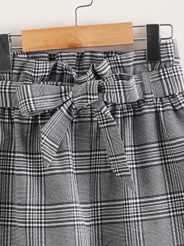 WDIRARA Girl's Plaid Paper Bag Waist Belted Pants Casual High Waist Pants3