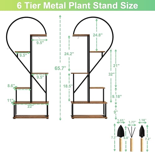 Miniatura 4 de HSSZXFR Soporte de metal de 6 niveles para plantas con forma de corazón creativo con gancho para colgar, soporte grande para plantas de interior,