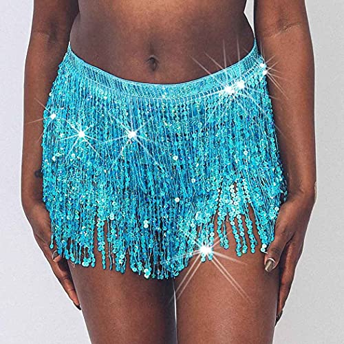 Zoestar Boho Sequin Tassel Hip Scarf Multilayer Belly Dance Belt Dance Performance Skirt For Women And Girls (Blue) #TOP1