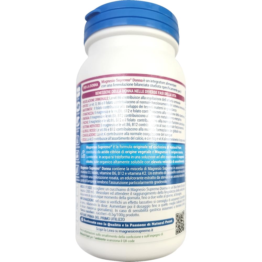 Magnesio Supremo DONNA - Integratore di Magnesio in Polvere con Vitamine B6 B9 B12 D3 K2 - Stanchezza, Sistema Nervoso, Ossa - Senza Glutine e Lattosio - Vegano - 3 Confezioni da 150g