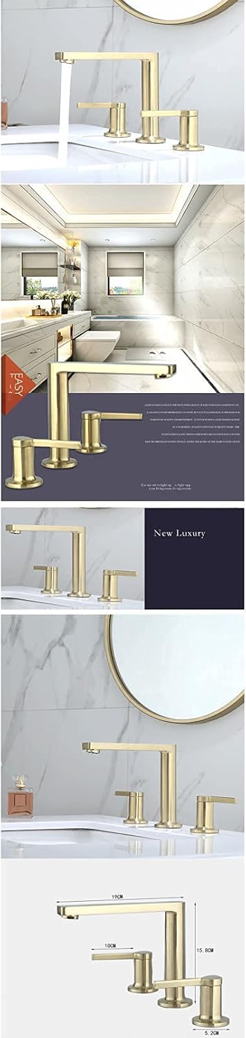 洗面器の蛇口つや消しゴールド真鍮の浴室のシンクの蛇口 3 穴ワイドスプレッド洗面器ミキサーダブルハンドル温水冷水タップ