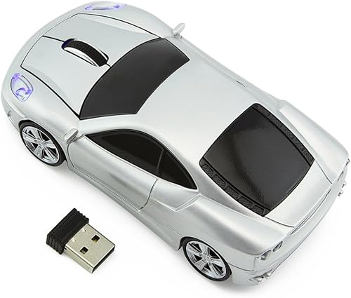 Miniatura 8 de Ratón inalámbrico de 2.4 GHz Cool 3D Sport Car en forma de ratón óptico con receptor USB para PC Ordenador portátil Notebook (Plata)
