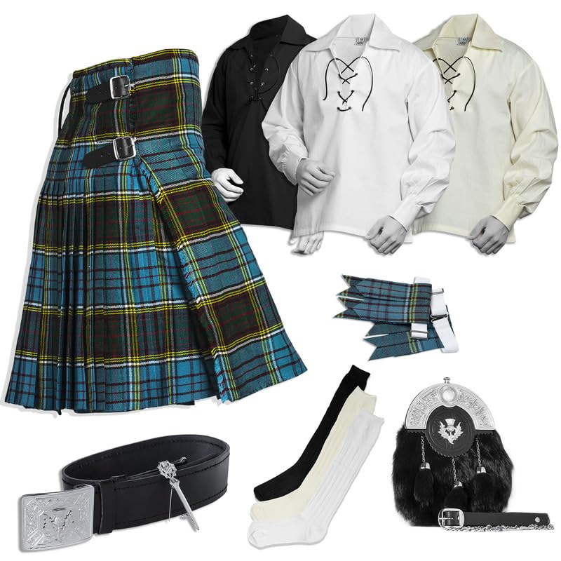 BELGLY Scottish Kilt for Men - 08 Pcs Kilt Accessories for Men, Scottish Outfit, Anderson 38''