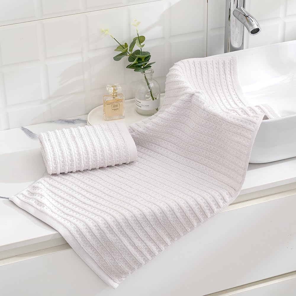 sense gnosis Light Grey Waffle Hand Towel Set of 2 Super Soft 100% Cotton Terry Striped Pattern Ultra Absorbent Hand Towel for Bathroom 13 x 29 Inch - Image 8