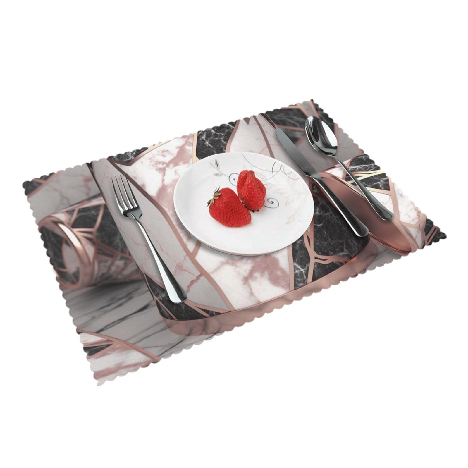 Rose Gold Marble Printed Placemat Heat Resistant Place Mats Set of 4 PCS Washable Kitchen Table Mats, 12x18 Inch