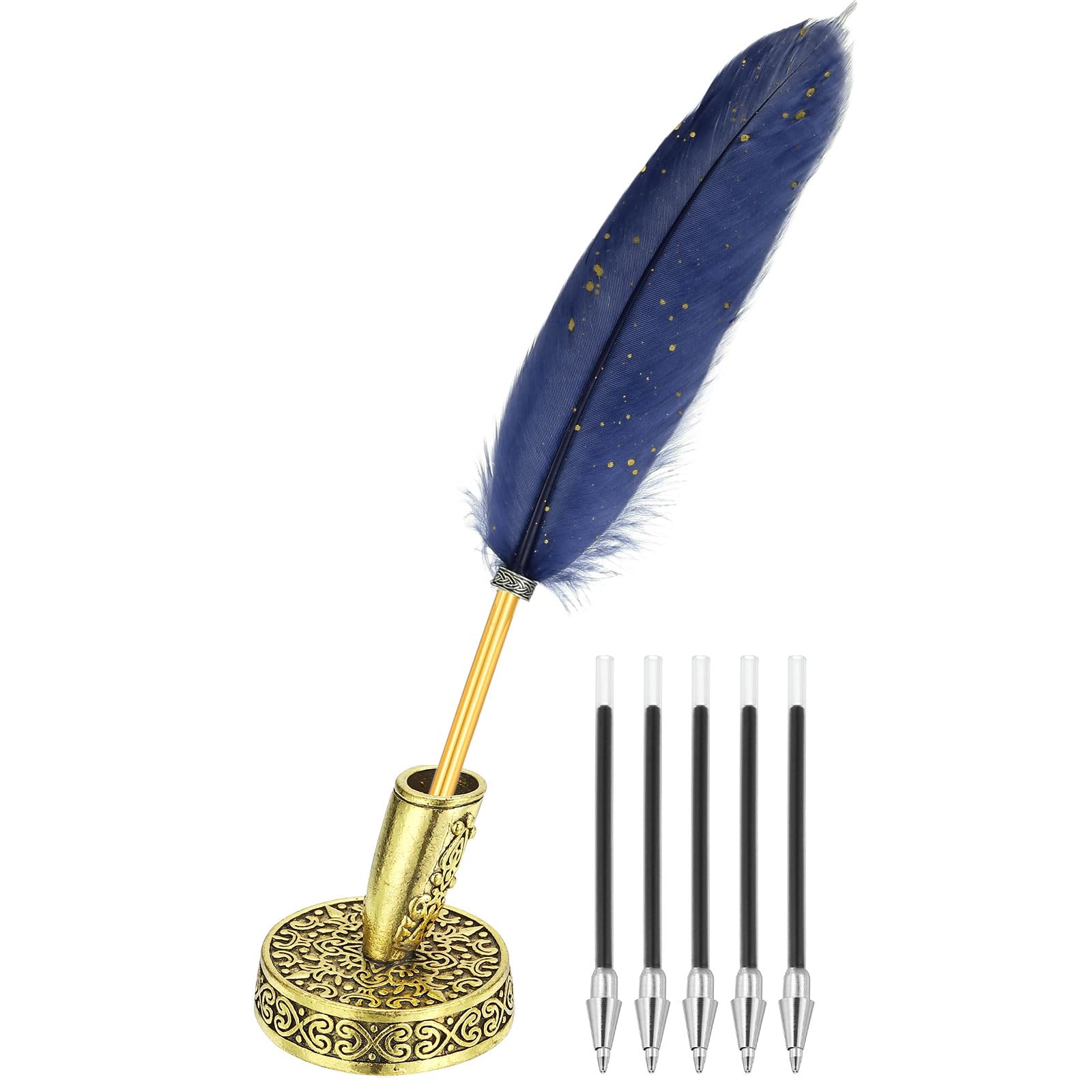 Amazon.co.jp: PATIKIL 5本 羽根 ボールペン セット 金属 ホルダー 黒