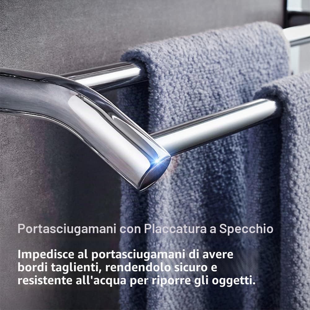 Mensola porta asciugamani multifunzione con ripiano portaoggetti in acciaio inox SUS304 porta asciugamani da parete per bagno, cucina