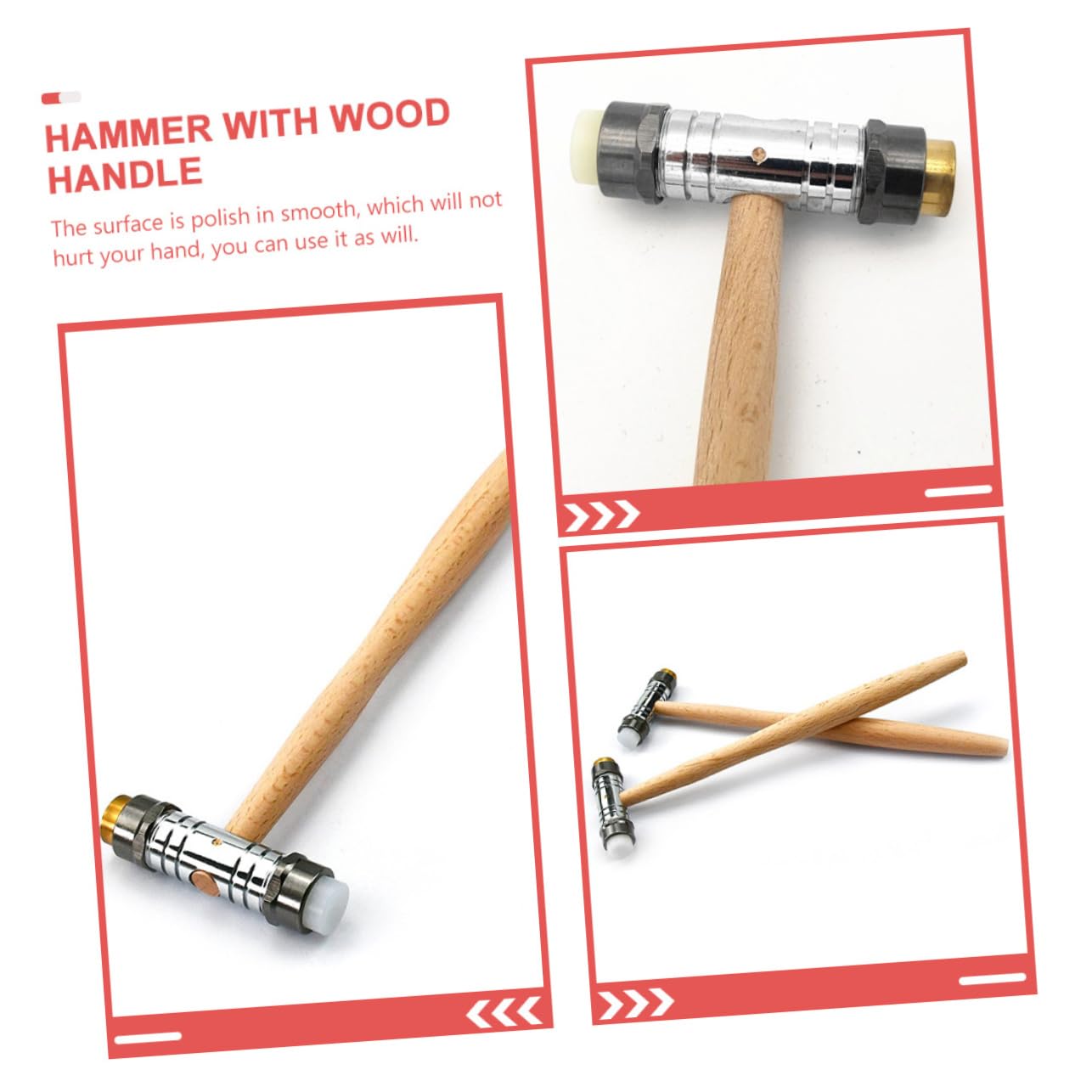 Generic Wooden Handle Hammer Round Head Double-headed for Watch Jewelry Repair Mute Hammer Tool for Diy Enthusiasts