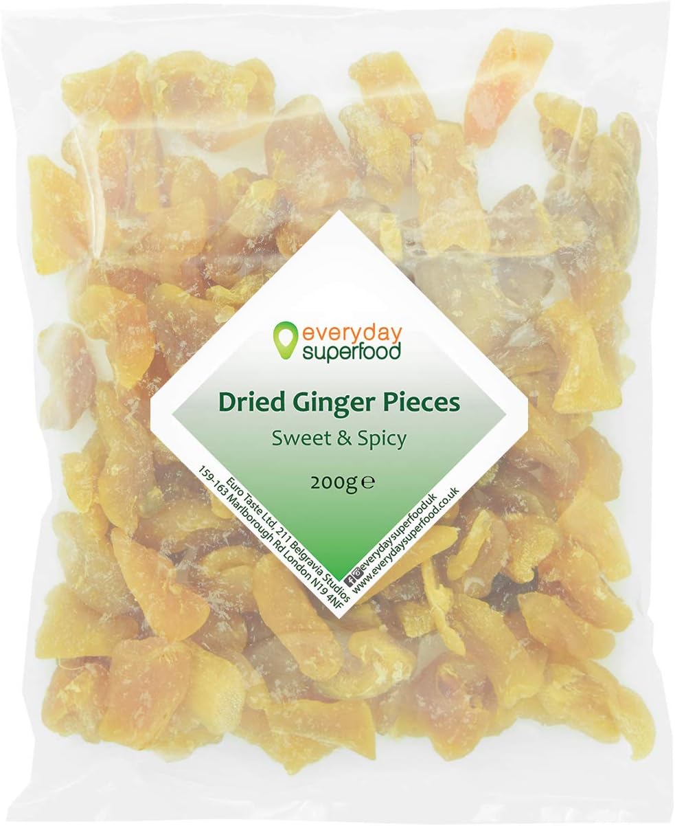 Dried Ginger Pieces 200g not crystallised no Added Sugar Coating stem