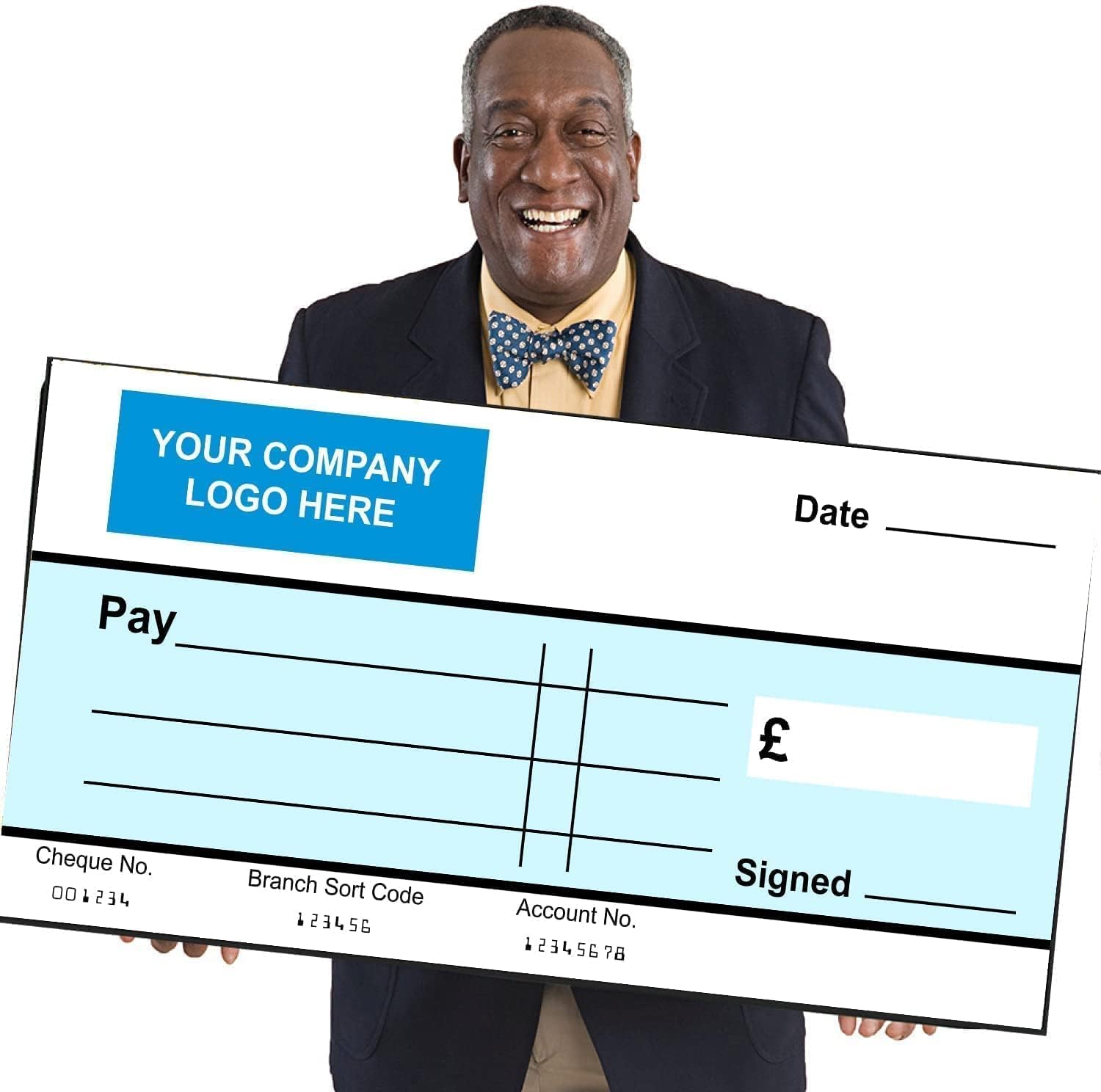 Rigid Board Blank Cheque Presentation Charity Fundraising Check 90cm Wide x 45cm deep Re Usable Write & Wipe
