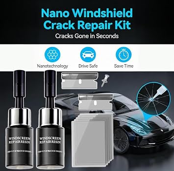 Windshield Repair Kit, Windshield Chip Repair Kit, Upgrade Car Windshield Crack Repair Kit, Glass Repair Liquid for Cracks and Chips, Cracks Gone Glass Repair Kit All Crack Types (Transparent)