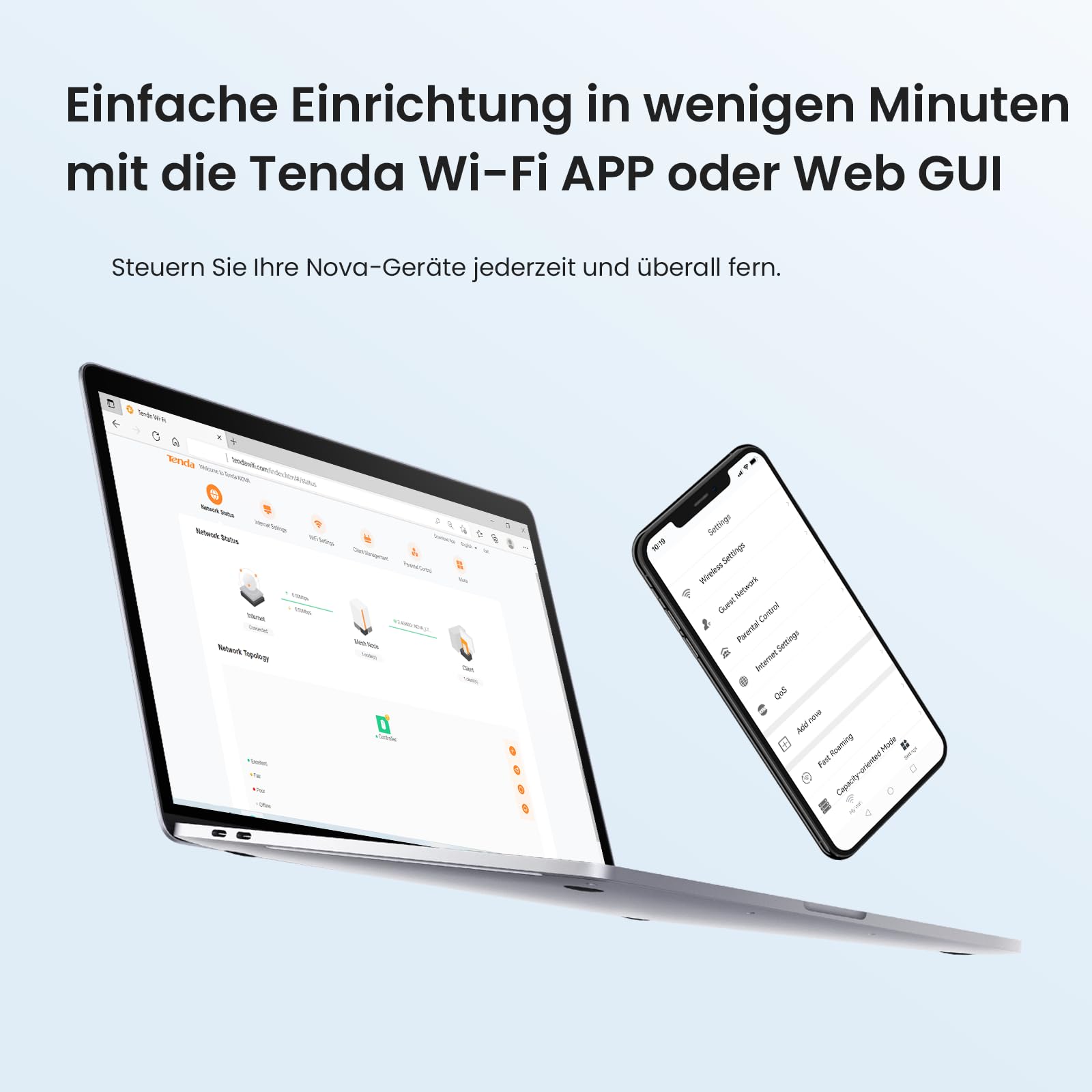 Tenda Nova MX3 Mesh WLAN System - AX1500 Wi-Fi 6 Dualband Router und Repeater - empfohlen für Häuser mit 1-2 Schlafzimmern - 2xGigabit Ports für Jede Einheit - APP Steuerung - WAP3-2er Pack