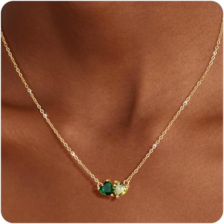 Valentines Gifts for Her,Birthstone Necklace for Women 14k Plated Gold Heart Necklace CZ Pendant Necklaces Birthday Gifts for Women Jewelry