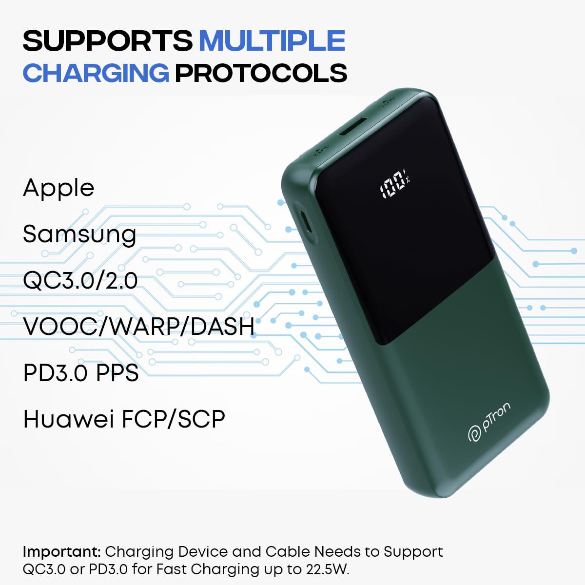 pTron Dynamo Ultra 20000mAh Power Bank, 22.5W Superfast Charging, Compact Size, Type-C/PD 20W Fast Charging, Supports VOOC/Wrap/Dash/Quick Charge Protocols, 3 Output Ports, Type-C Input/Output (Black) 3