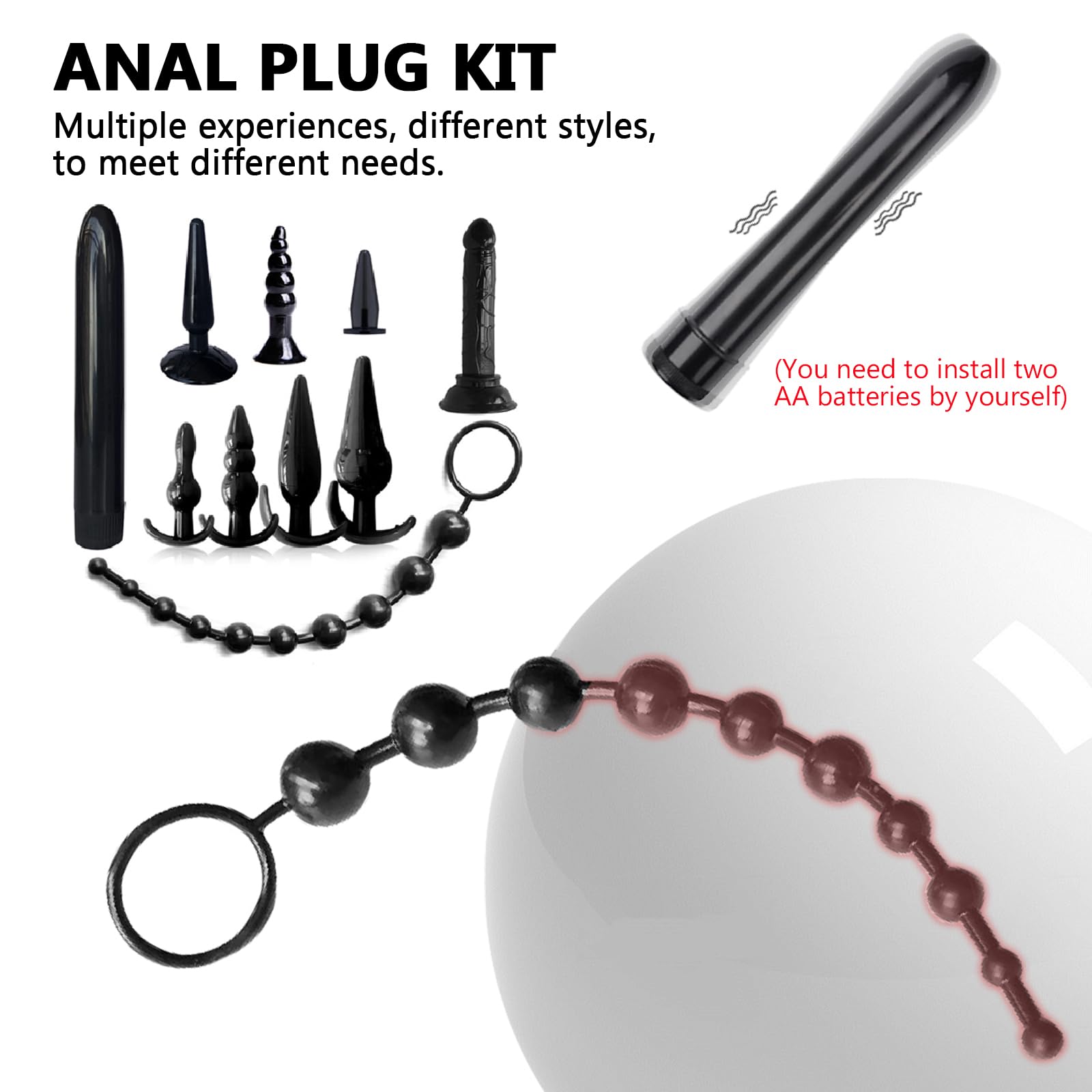Kits de Bondage 21 PCS,Kit avec 10 Gode Plug Anal & Menottes Sex Lit Collier Cravache Sexy,Set Accessoires Sex Toys Anals Godemichets toýs Couple.