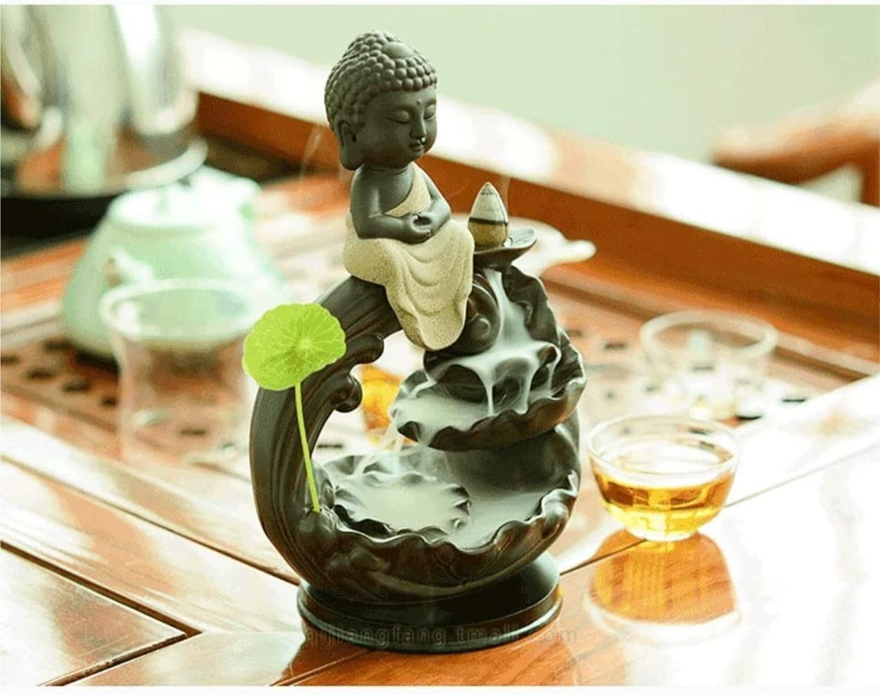 Porta Incenso Bruciatore Incenso Ceramica Little Monk Buddha Cascata Incensiere Creativo Decorazioni Per La Casa Con Decorazione Cascata Porta Incenso Fumo Portaincenso Per Famiglia(C)
