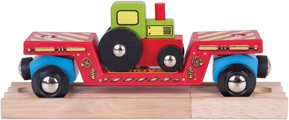 Bigjigs Rail Tractor Low Loader - Other Major Wooden Rail Brands are Compatible
