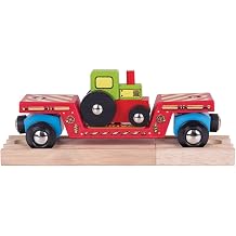 Bigjigs Rail Tractor Low Loader, Wooden Train Track Accessory
