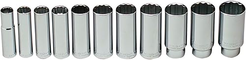 Wright Tool 402 1/2" Drive 12 Point Deep Socket Set, 1/2" - 1-1/8" (11 piezas)