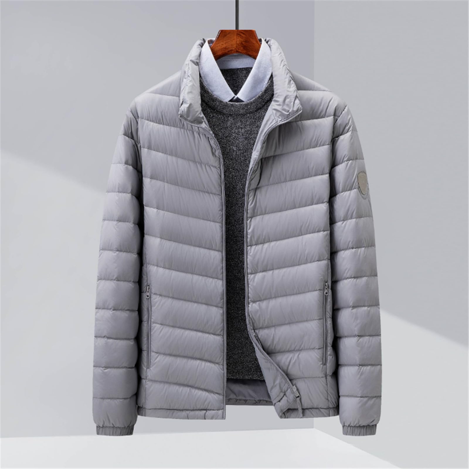 Chaqueta de plumón Ultraligera con Cuello Alto para Hombre Abrigos de plumón Informales Resistentes al Viento y al Agua