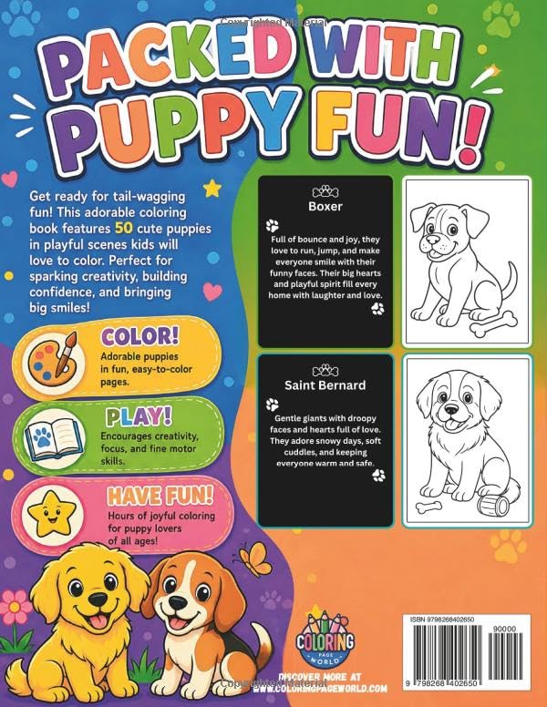 Cute Puppy Breeds Coloring Book: Discover 50 Popular Puppy Breeds with Fun Facts and Bold, Easy-to-Color Pages (Pet Breed Coloring Books) image 3