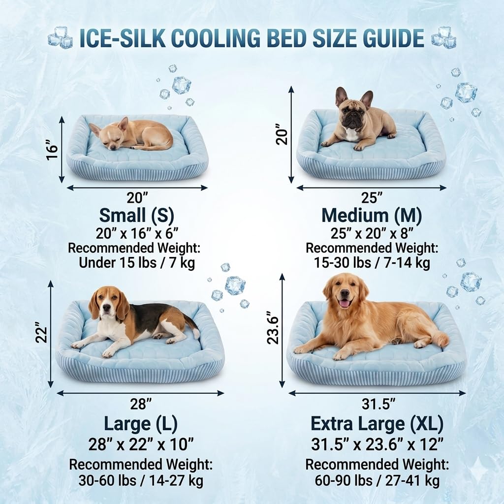 Lit rafraîchissant pour chien de petite, moyenne et grande taille, tapis rafraîchissant respirant avec tissu en soie glacée auto-rafraîchissante, lit d'été lavable pour intérieur et extérieur, bleu