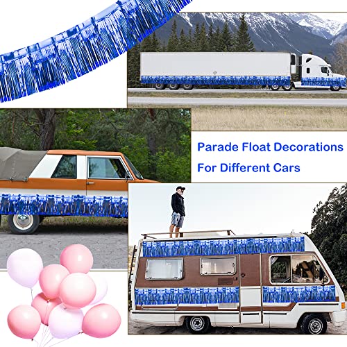 Image of 4 Pack 39 Ft Foil Float Fringe, Metallic Foil Fringe Garland Shiny Tassel Foil Parade Float Decorations for Trailer Car Graduation Homecoming Outdoor Indoor 4th of July Party (Royal Blue)