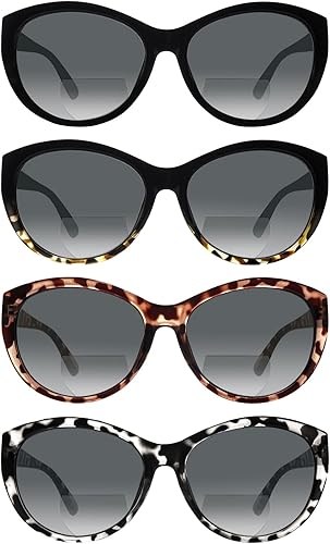 BONCAMOR Paquete de 4 lentes de sol bifocales de lectura para mujeres y hombres, protección UV400, lentes de sol para exteriores