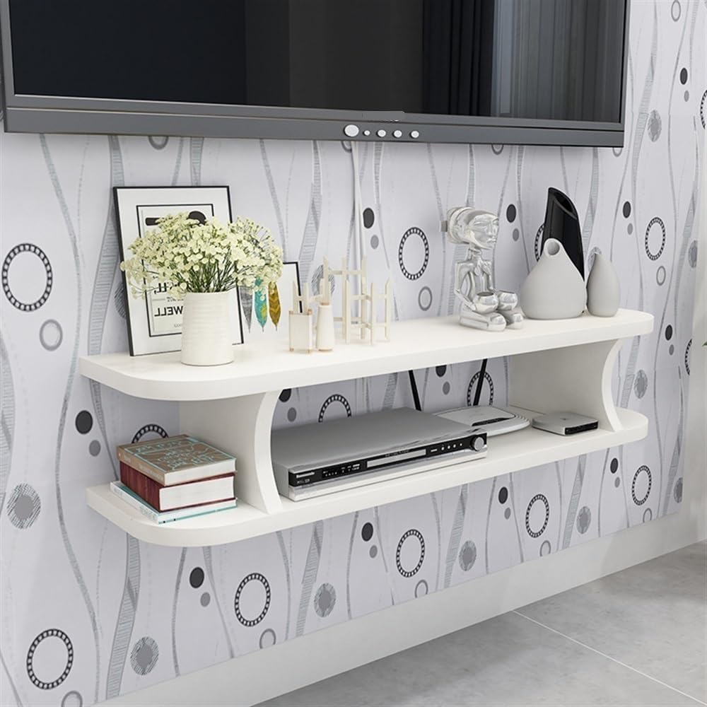 SJWTYK Floating TV Stand, Wall Mounted TV Cabinet, TV Console with Storage, Set-Top Box Router Storage Rack for Living Room, Bedroom, Kitchen(White,