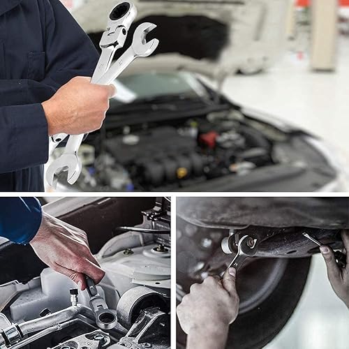 Miniatura 3 de Juego de 12 llaves combinadas de trinquete, juego de llaves métricas de cabezal flexible, herramienta pulida con caja organizadora de