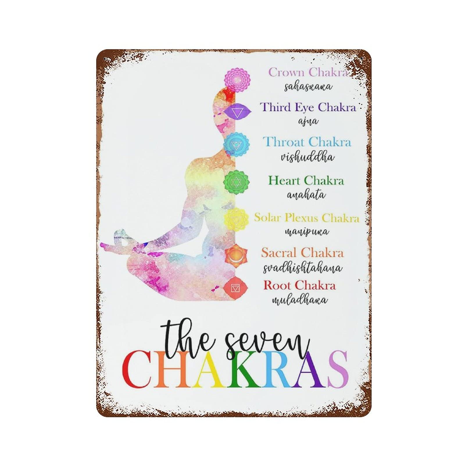 Lsjuee The Seven Chakras YogaRetro Retro Metal Iron Painting Tin Sign Wall Decor Poster Aluminum Plaque for Cafe Bar Pub Home Beer Decoration