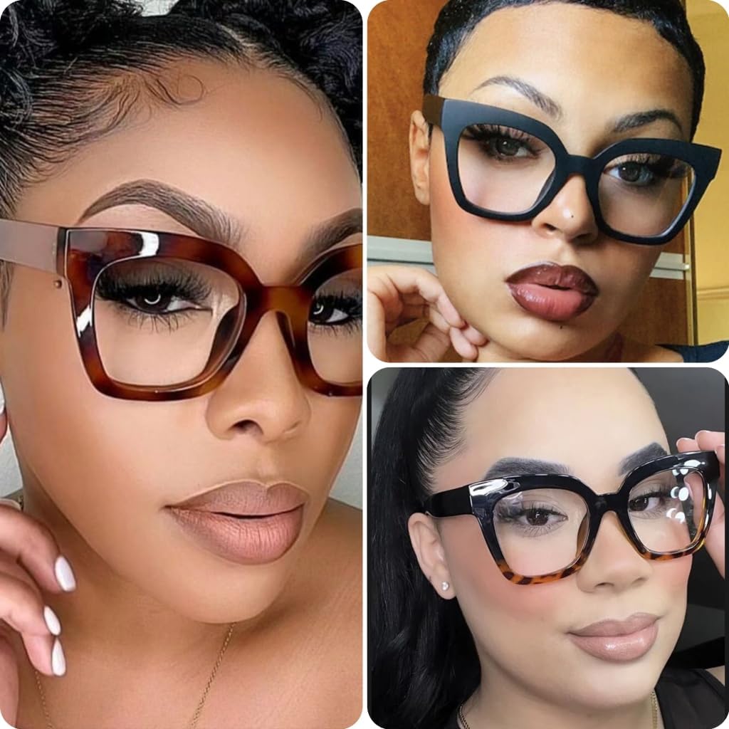 ICARA 2 Pack Trendy Oversized Blue Light Stylish Progressive Multifocus Readers,Retro Square Computer Reading Glasses - Image 3