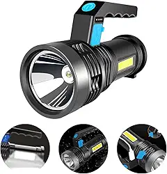 Lanterna Recarregável de LED Resistente com Longo Alcance Super Potente Resistente a Água Com Iluminação Lateral Holofote Recarregável Design Ergonômico Leve e Durável