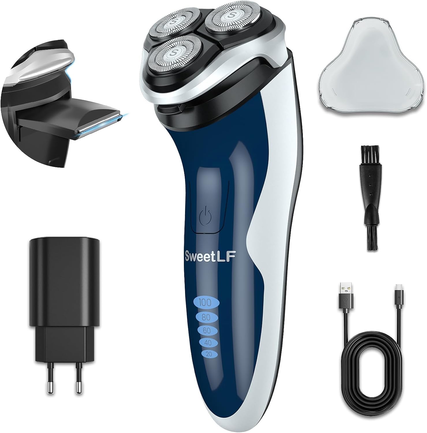 SweetLF Afeitadora Electrica Hombre, Maquina de Afeitar Hombre Barba Uso en Húmedo y Seco, Recargables Maquinilla Afeitar IPX7 Impermeable Recortador, Modelo SWS7105