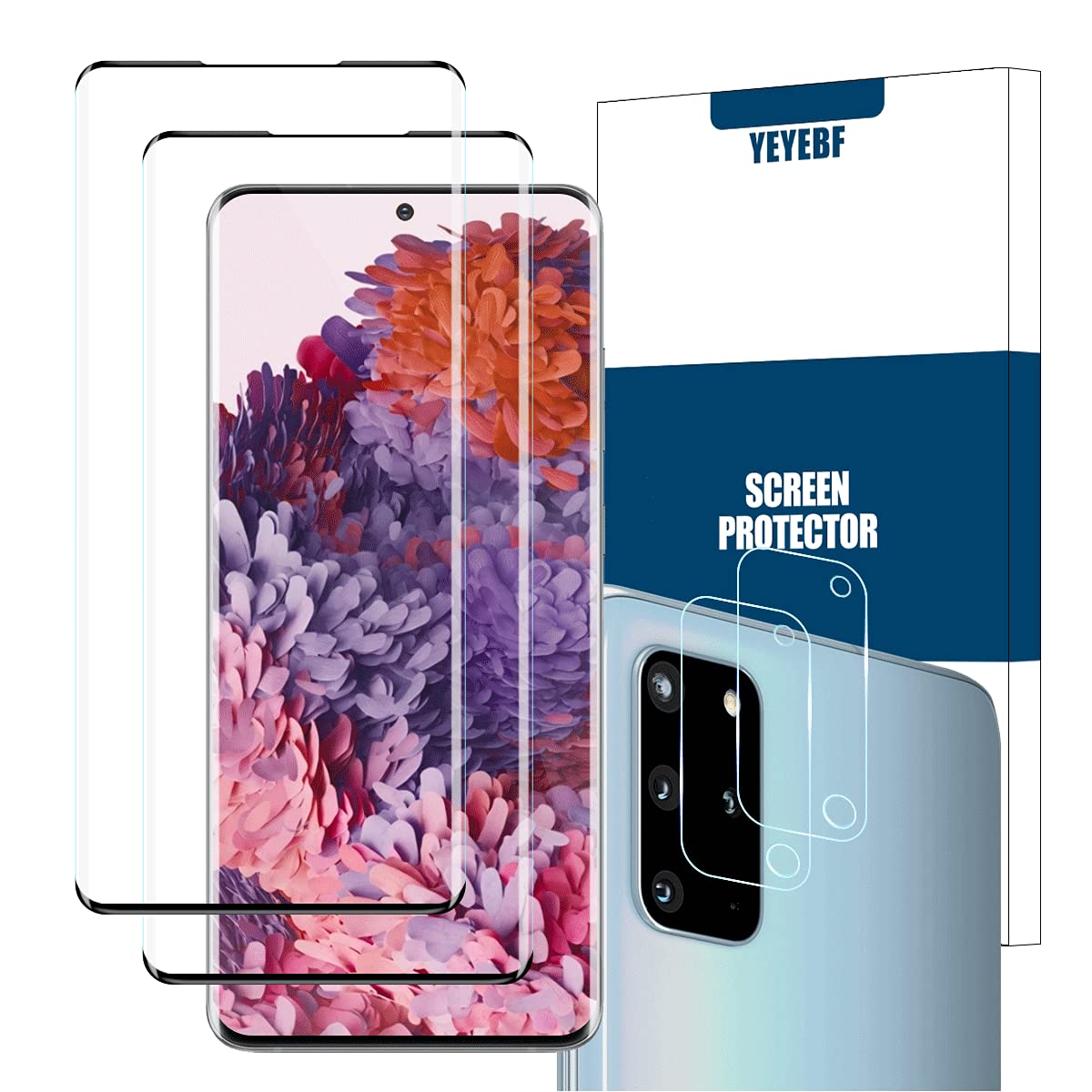 Galaxy S20 Plus Premium Tempered Glass Screen Protector + Camera Lens Protectors By YEYEBF, [2 + 2 Pack] [Anti-scratch] [3D Glass] Full Coverage Screen Protector
