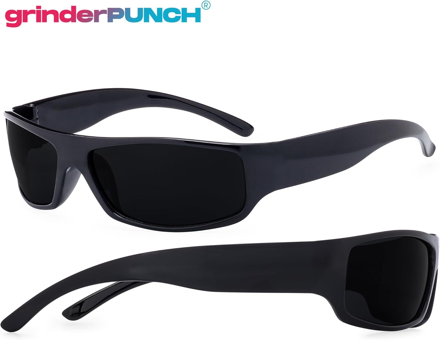 grinderPUNCH Mens Black Super Dark Sunglasses - Slim Wrap Around Gangster Style - Image 6