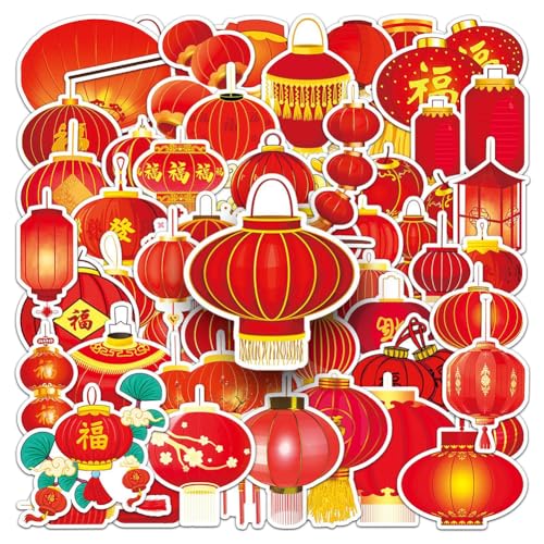 Chinese Lantern Stickers|50Pcs Chinese New Year Spring Festival Theme Waterproof Vinyl Decals for Water Bottles Laptop Mobile Phone Guitar Skateboard